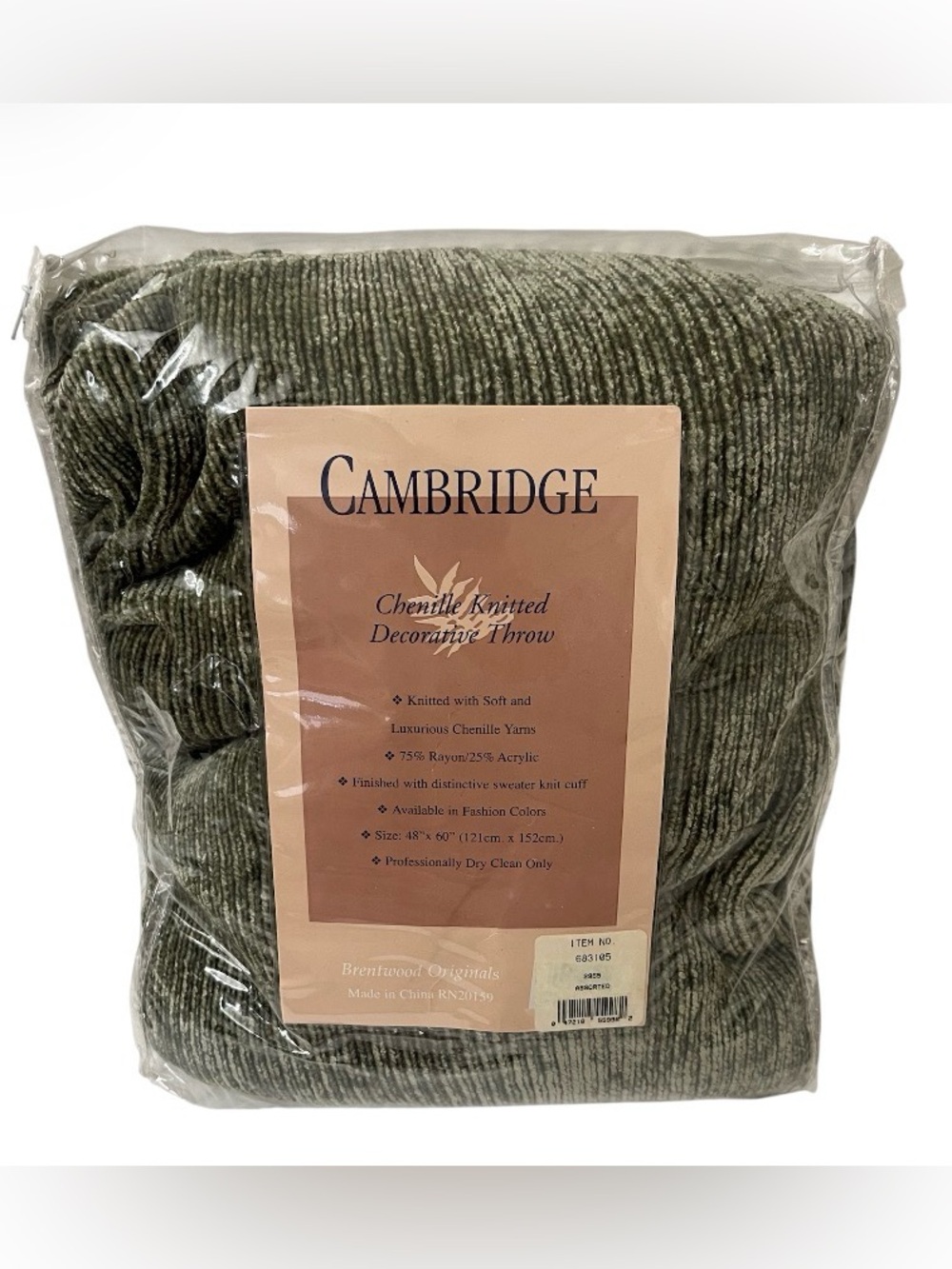 New Cambridge Chenille Knitted Throw - Olive Green (40x60)